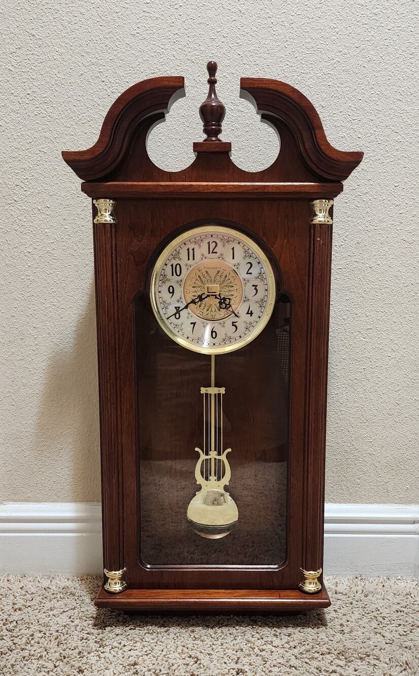 Hermle Hopewell Portsmouth Traditional Dark Wood Wall Clock 31” Decorative